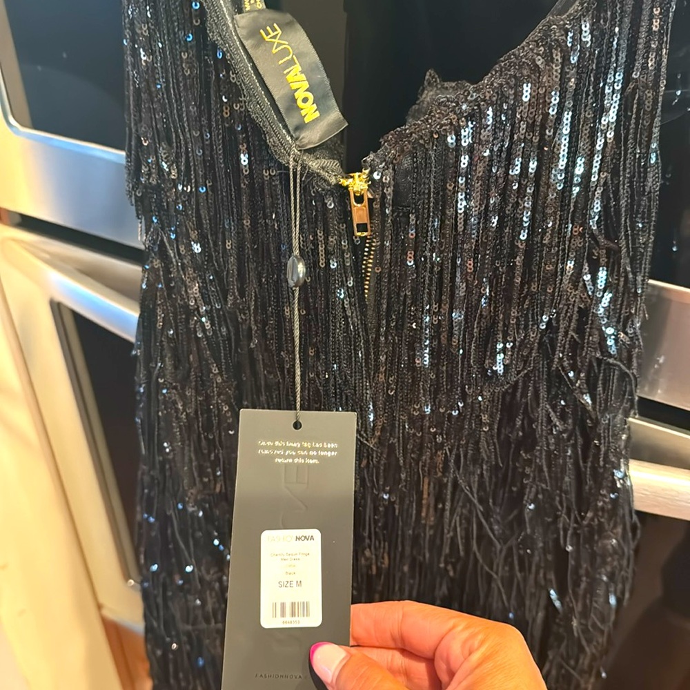Chantilly Sequin Fringe Maxi Dress - Black - Picture 8 of 8